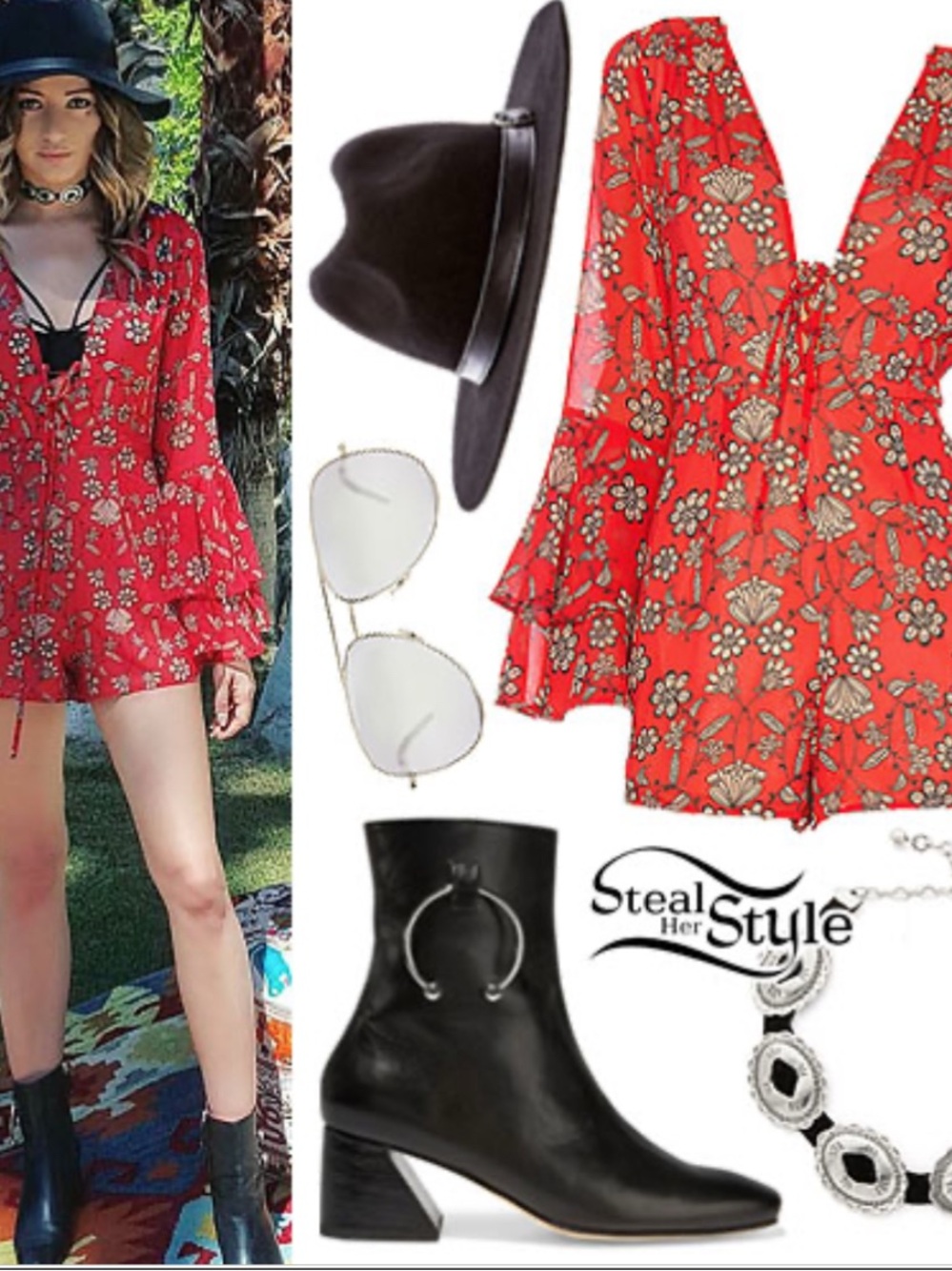 For Love & Lemons Red Floral Romper